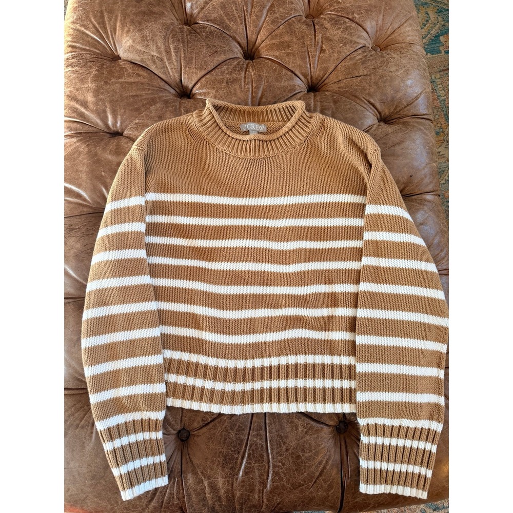 J.Crew Womens Striped Mock Neck Knit Sweater Brown White Small